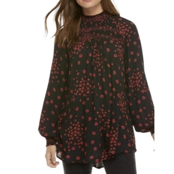 Free People Tops - Women's - Free People Flowers In Her Hair Long Sleeve Tunic, Size Small